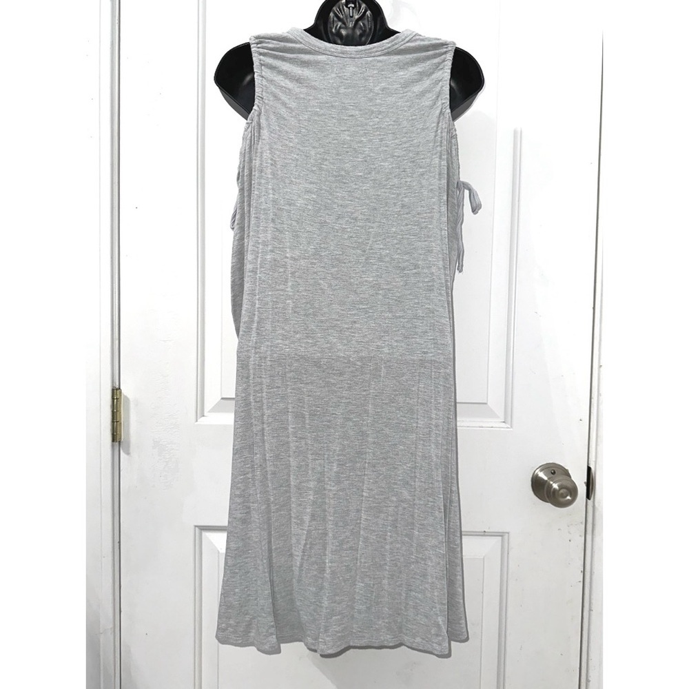 American Eagle Heather gray cold-shoulder swing dress featuring long sleeves - Picture 4 of 6